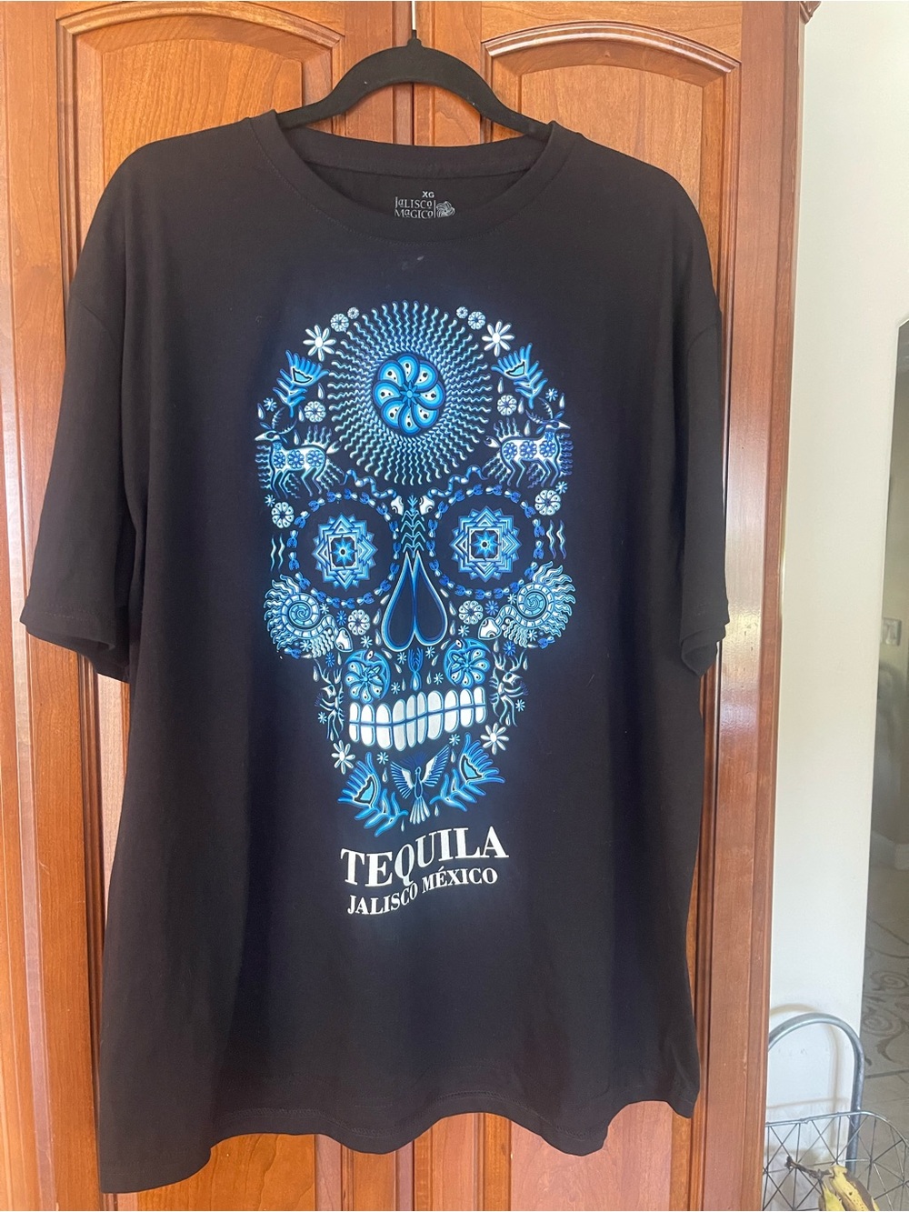 Magic Black Tee with Blue Sugar Skull Graphic